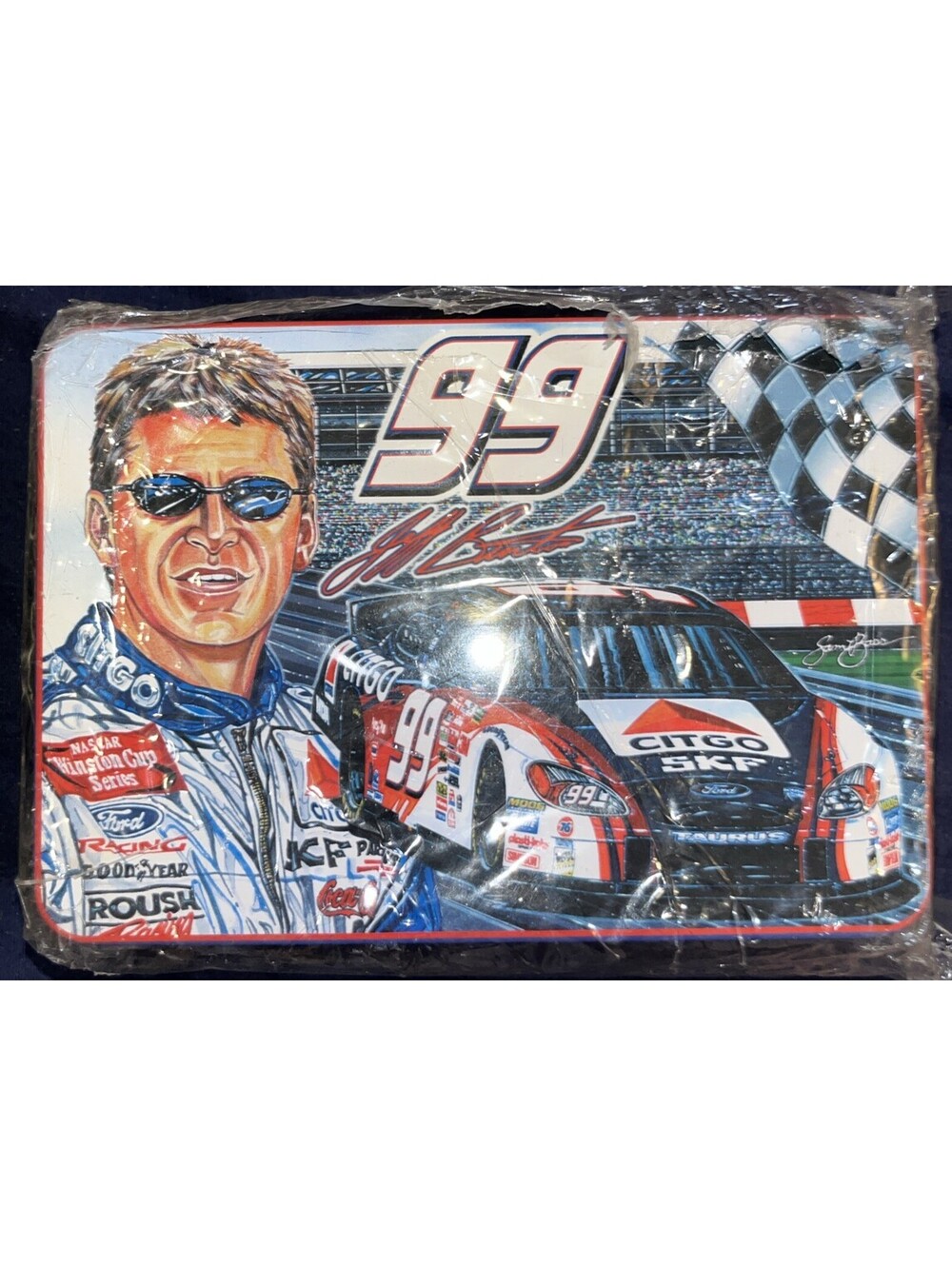 Sam Bass Collector's NASCAR Series Race Tin Box Jeff Burton #99 Auto Car Racing